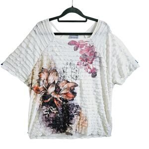 Maggie Barnes For Catherines Womens 1X Tiered Ruffle Watercolor Floral Tee Shirt